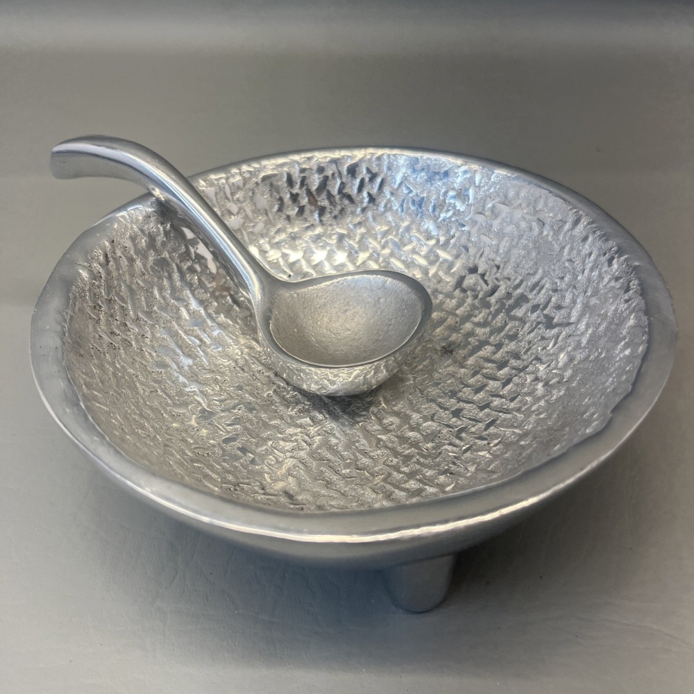 Pewter Molcajete Style Hammered Finish Bowl With Spoon